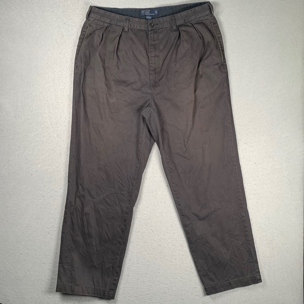 Polo Ralph Lauren Andrew Pant Mens 38x30 Gray Pleated Cotton Chino Trousers